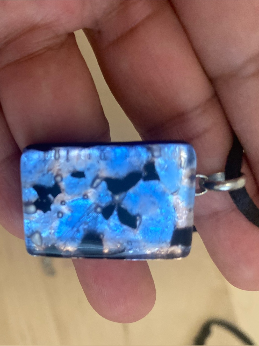 Murano Blue & Black Glass Pendant Necklace- Venetian blue foil lava pattern